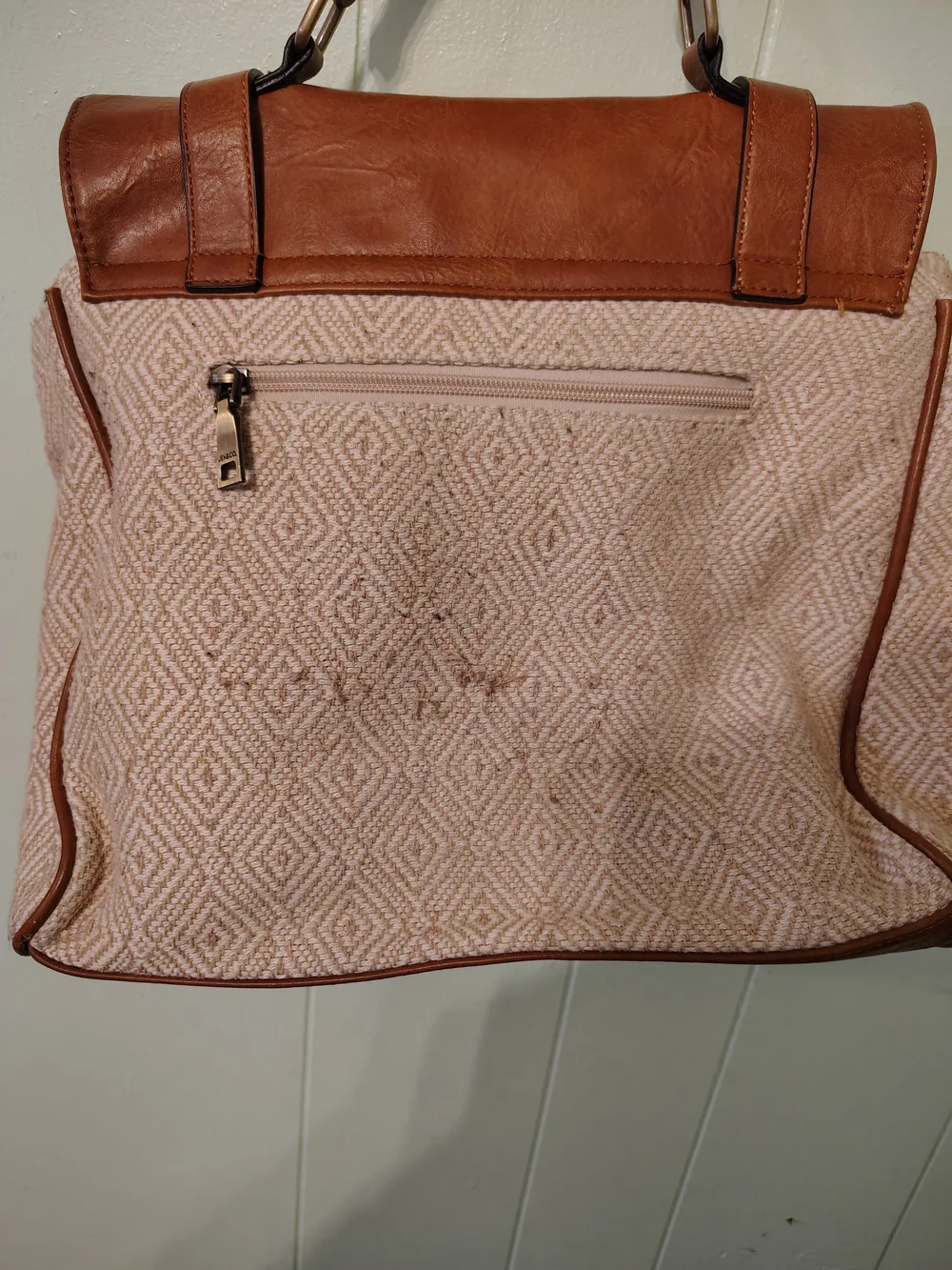 Brown Faux-Leather & Pink Patterned Women’s Satchel with Top Handle